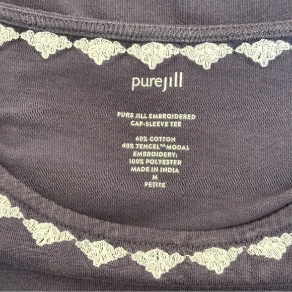 J. JIll Pure Jill Embroidered Cap Sleeve Tee Shirt Boho Blue Gray Size MP - Picture 7 of 10